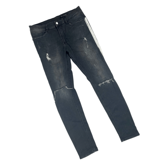 Religion czarne spodnie jeansowe distressed denim (M)