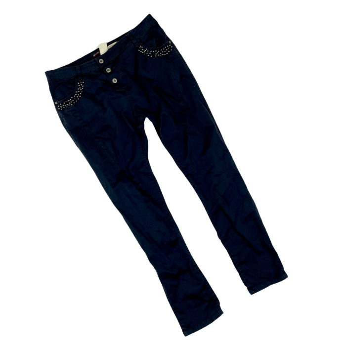 Please navy denim damskie spodnie jeasnowe z koralikami (M/L)