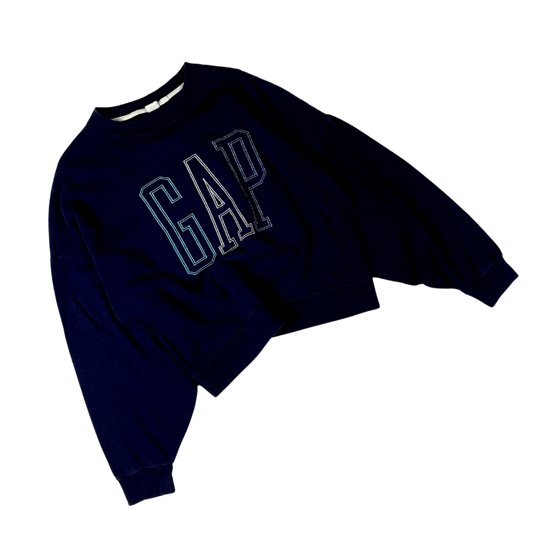 Oversize boxy GAP navy crewneck bluza z nadrukiem y2k (S/M)