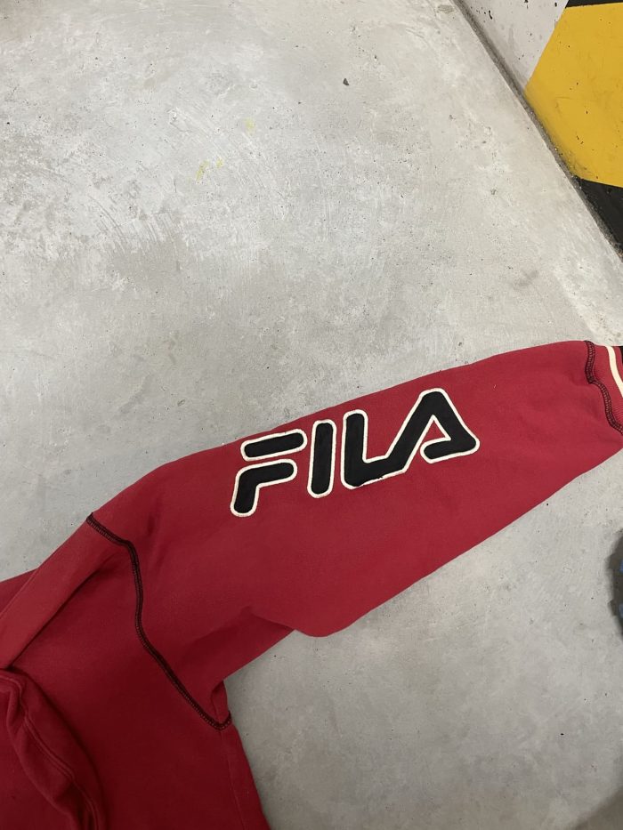 Vintage Fila hoodie bluza z kapturem z dużym haftem 90s (L) - obrazek 3