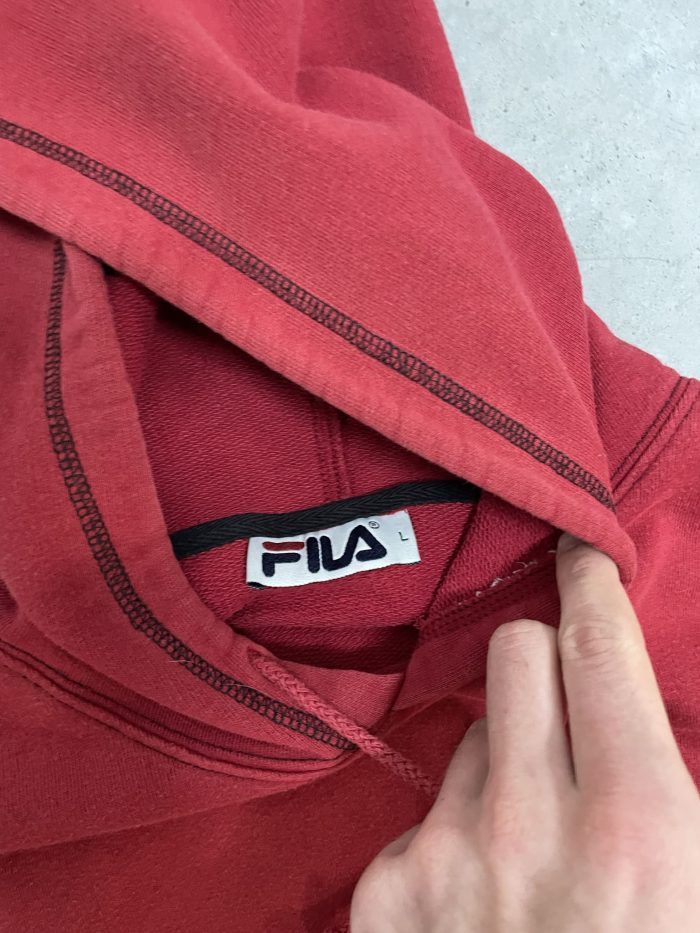 Vintage Fila hoodie bluza z kapturem z dużym haftem 90s (L) - obrazek 4