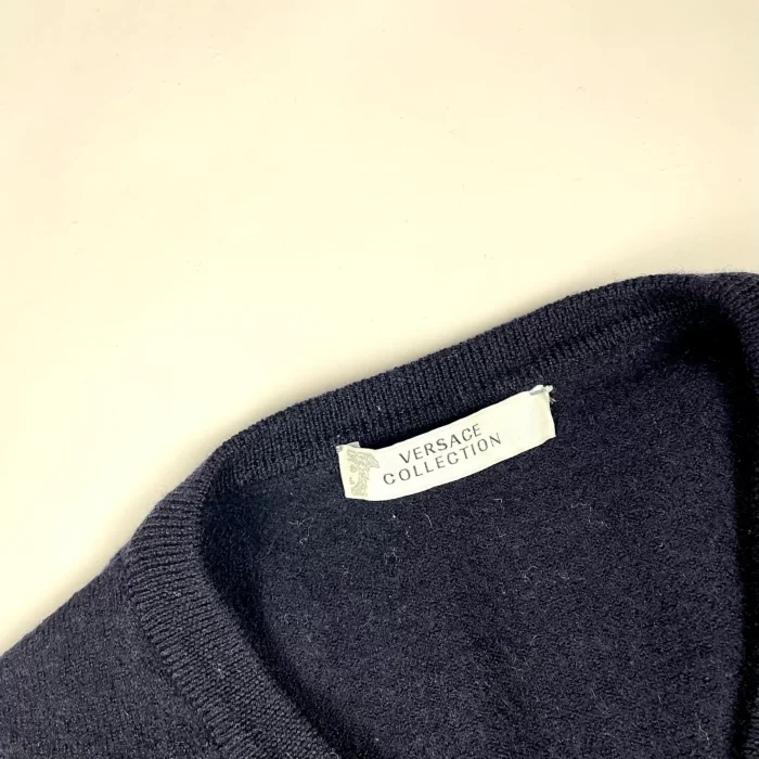 Gianni Versace Collection navy wełniany sweter z haftem (S/M) - obrazek 3