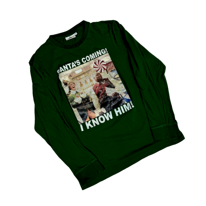 Retro Santa print longsleeve T-shirt bluzka swiąteczna (M)