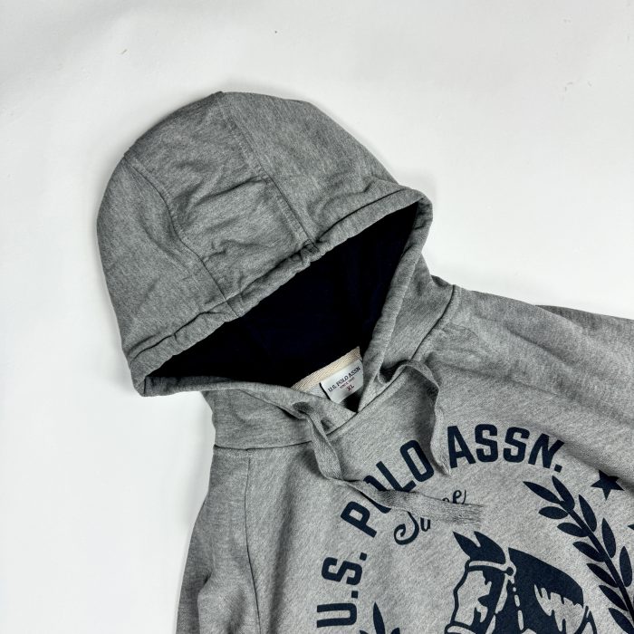 U.S. Polo Assn. grey hoodie szara bluza z kapturem duży nadruk streetwear (L) - obrazek 3