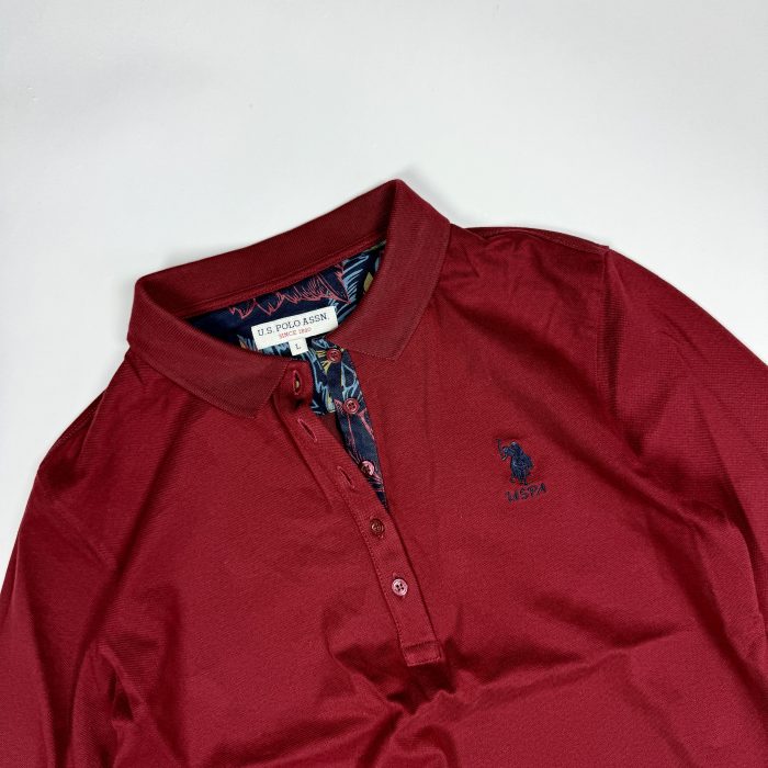 U.S. Polo Assn. longsleeve polo T-shirt bordowa bluzka z haftem retro (M) - obrazek 3