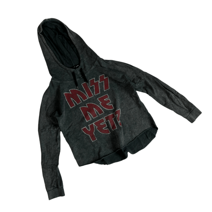 Miss Me Yet? distressed washed hoodie z dużym nadrukiem streetwear (S/M)