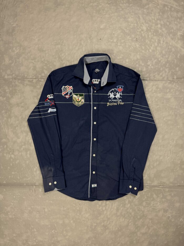 La Martina navy koszula z haftami y2k (L/XL)