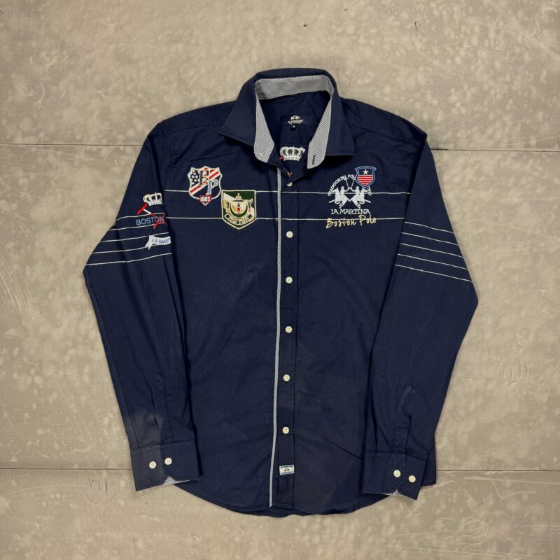 La Martina navy koszula z haftami y2k (L/XL)