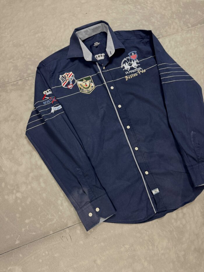 La Martina navy koszula z haftami y2k (L/XL) - obrazek 4