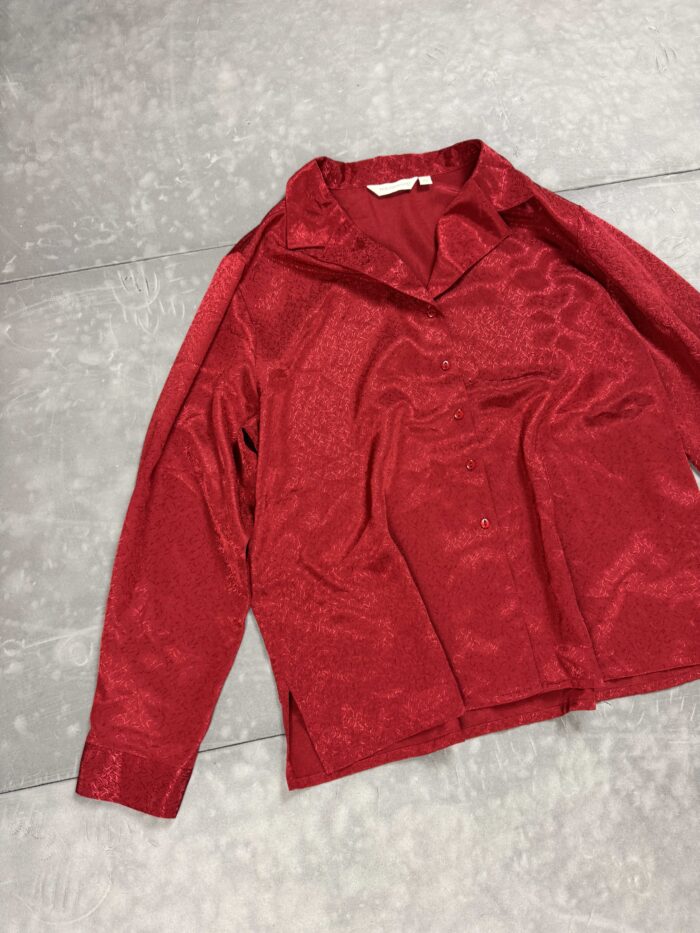 Vintage czerwona błyszcząca koszula retro 90s (M/L) - obrazek 3