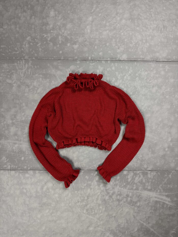 Vintage czerwony sweter z falbankami 90s (XS/S)