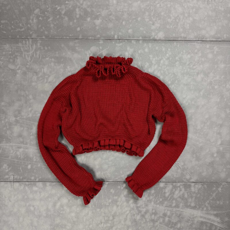 Vintage czerwony sweter z falbankami 90s (XS/S)