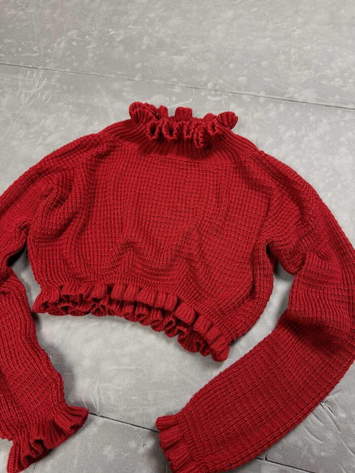 Vintage czerwony sweter z falbankami 90s (XS/S) - obrazek 3