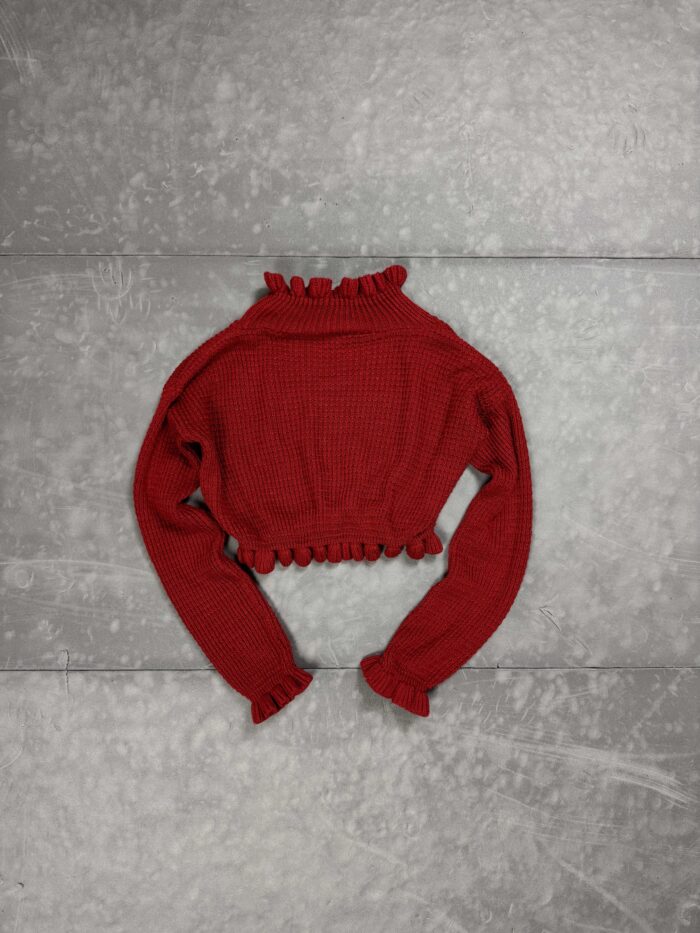 Vintage czerwony sweter z falbankami 90s (XS/S) - obrazek 2