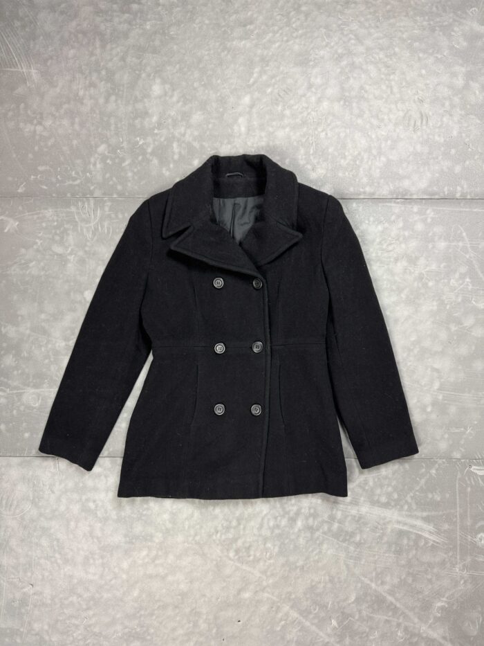 Etam czarny elegancki płaszcz dwurzędowy wełniany (S/M)