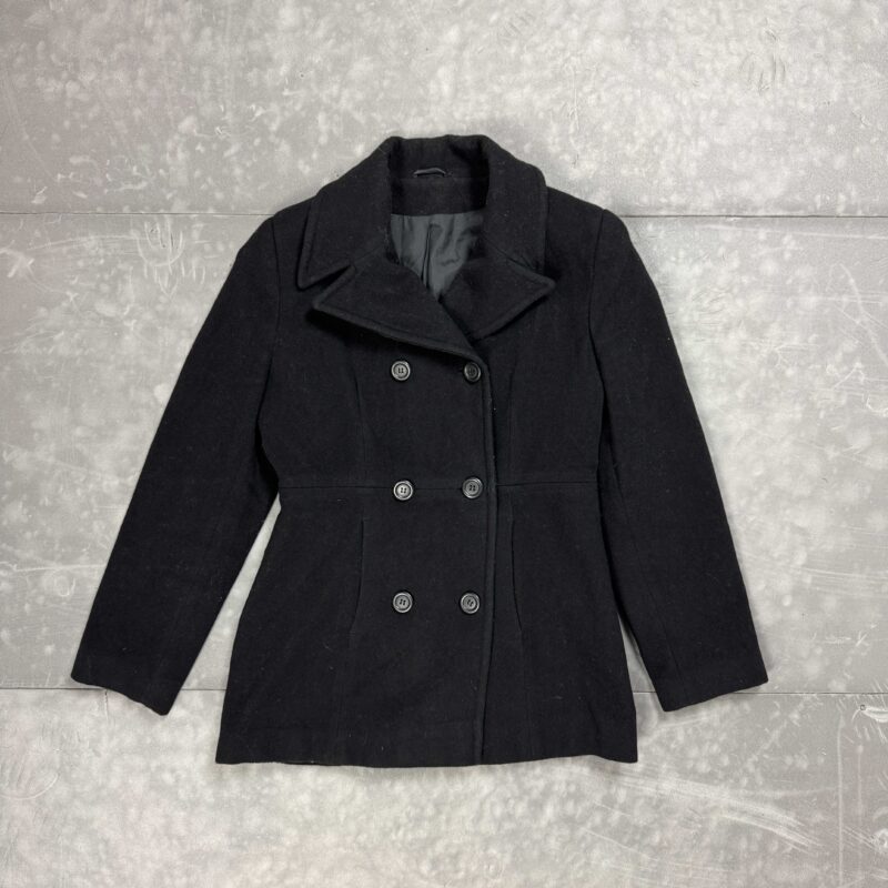 Etam czarny elegancki płaszcz dwurzędowy wełniany (S/M)