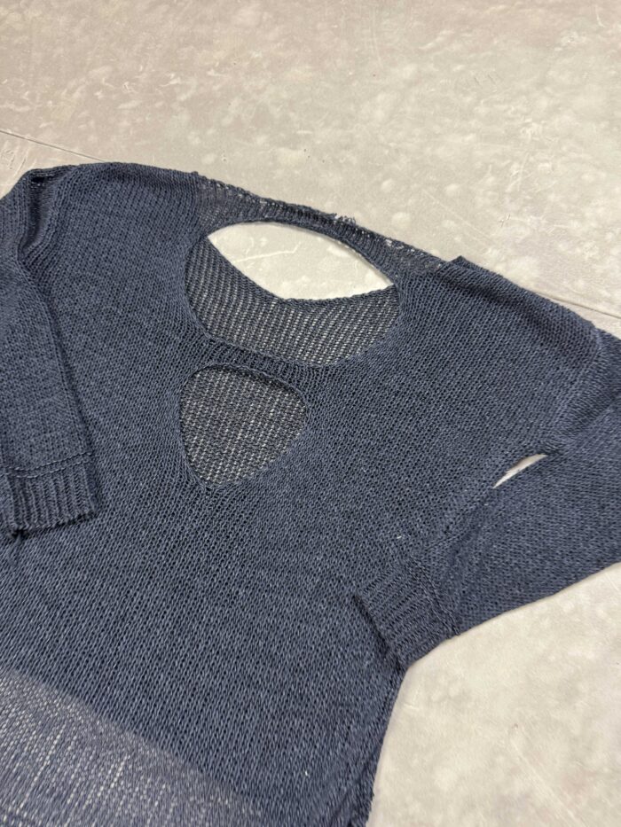 Navy dziargany knit sweter z wycięciami na plecach y2k (S) - obrazek 4