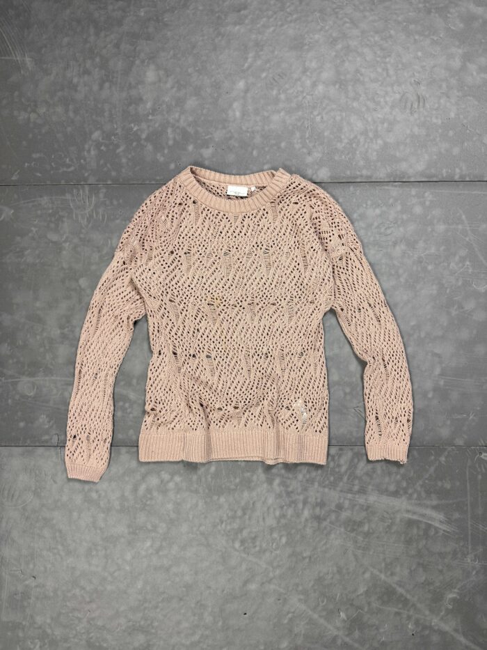 Beżowy sweter knit dziargany distressed (S/M)