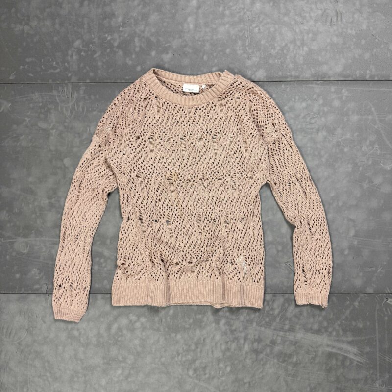 Beżowy sweter knit dziargany distressed (S/M)
