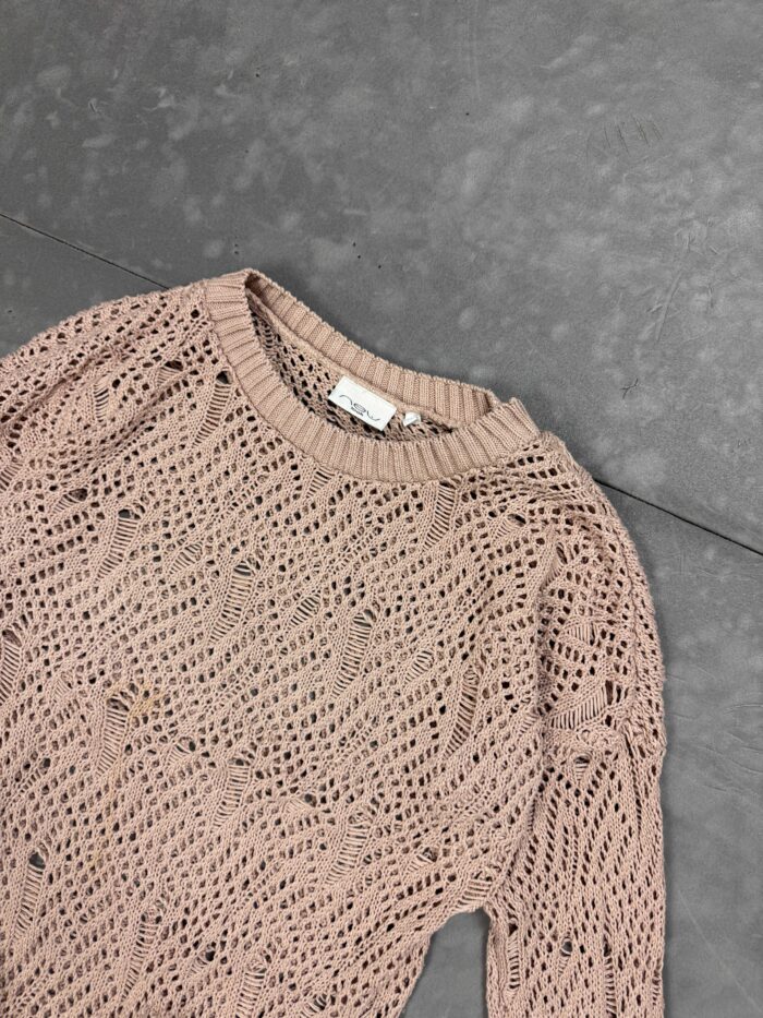 Beżowy sweter knit dziargany distressed (S/M) - obrazek 3