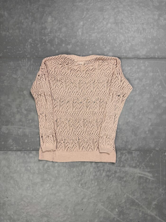 Beżowy sweter knit dziargany distressed (S/M) - obrazek 2