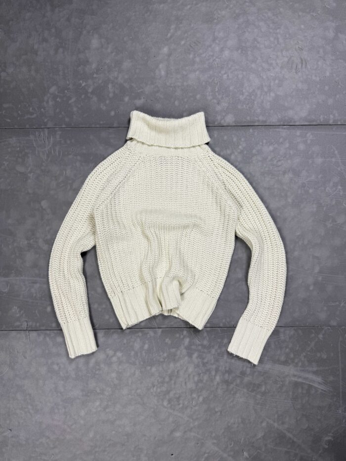 Vintage gruby biały kremowy sweter z golfem y2k knit (M)