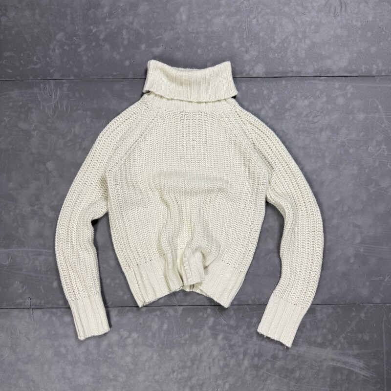 Vintage gruby biały kremowy sweter z golfem y2k knit (M)