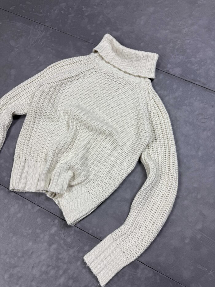 Vintage gruby biały kremowy sweter z golfem y2k knit (M) - obrazek 3