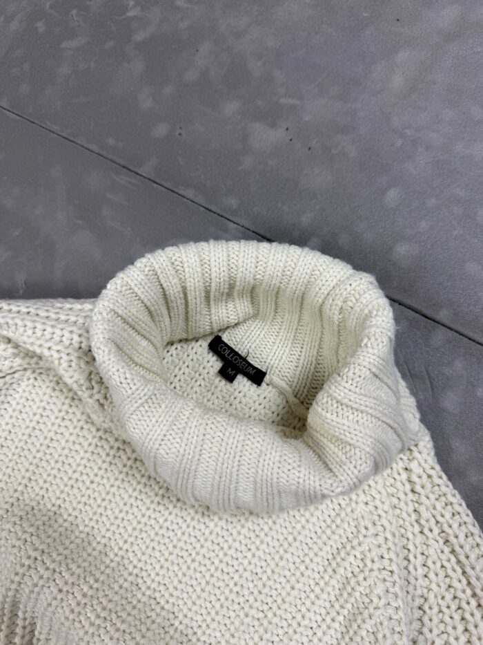 Vintage gruby biały kremowy sweter z golfem y2k knit (M) - obrazek 4