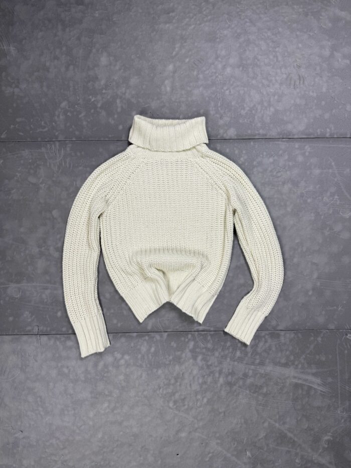 Vintage gruby biały kremowy sweter z golfem y2k knit (M) - obrazek 2