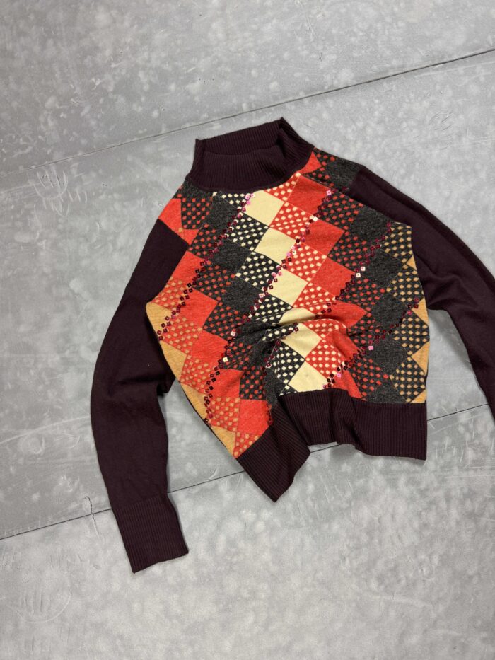 Vintage y2k sweter w romby retro (S) - obrazek 3