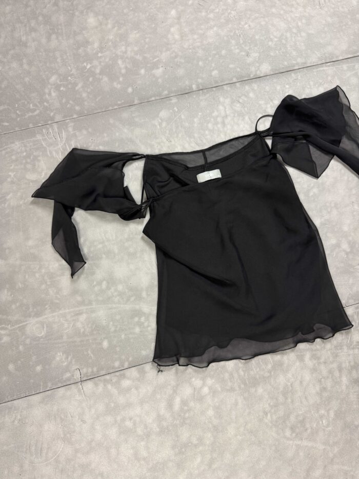 Wallis czarna bluzka z falbankami top y2k (S/M) - obrazek 3
