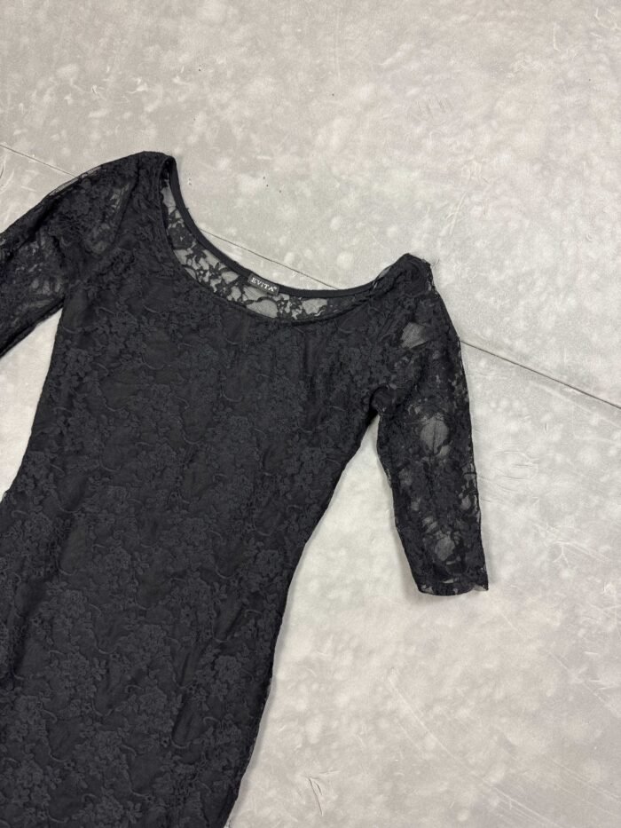 Czarna elegancka sukienka koronkowa coquette y2k 90s (S/M) - obrazek 4