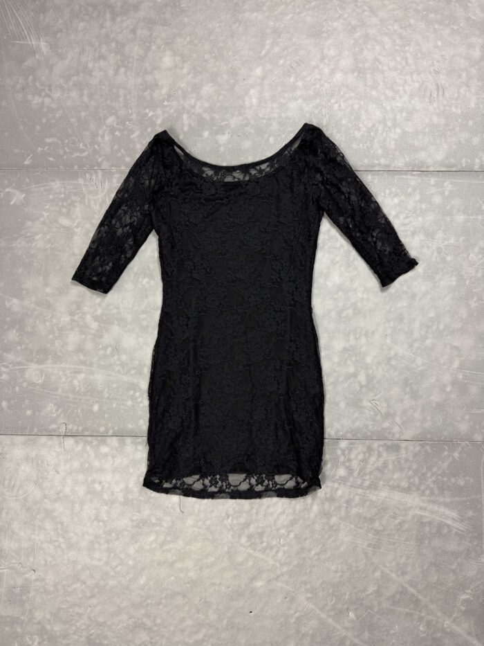Czarna elegancka sukienka koronkowa coquette y2k 90s (S/M) - obrazek 3