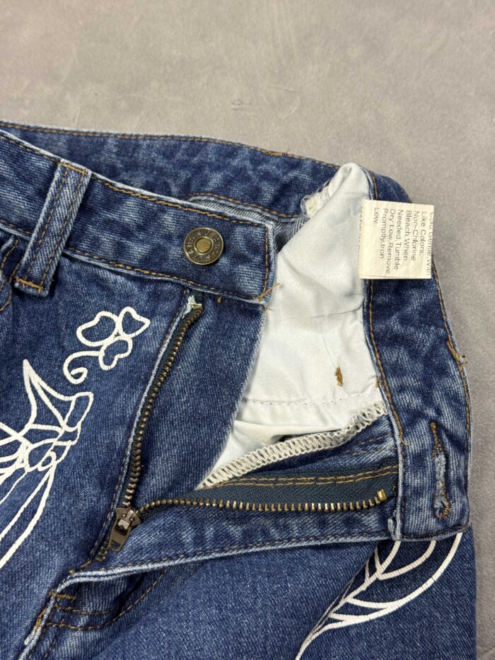Spodnie jeansowe z retro nadrukami baggy y2k denim (S) - obrazek 4