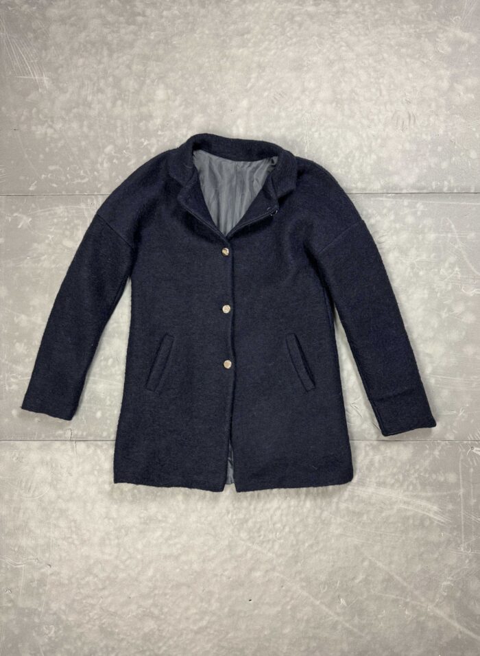Vintage damski płaszcz granatowy wełniany 70% Lana 90s (S/M)