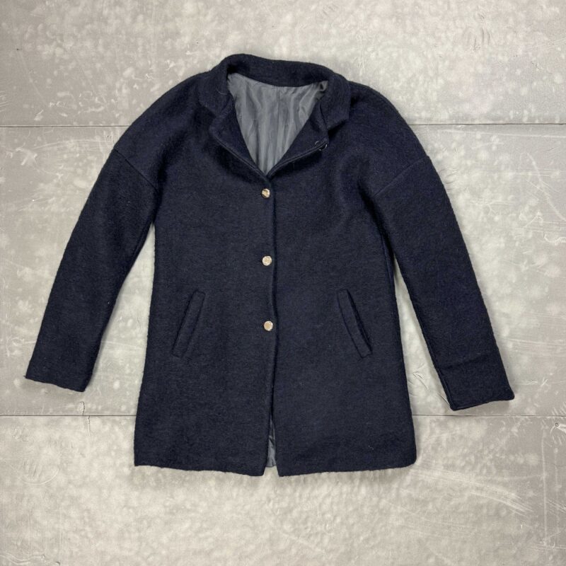 Vintage damski płaszcz granatowy wełniany 70% Lana 90s (S/M)