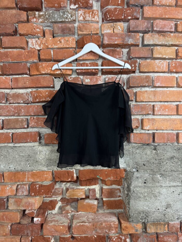 Wallis czarna bluzka z falbankami top y2k (S/M) - obrazek 2