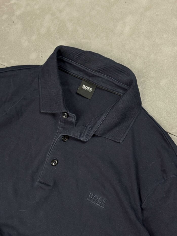 Hugo Boss navy polo longsleeve T-shirt sweterek (M) - obrazek 3