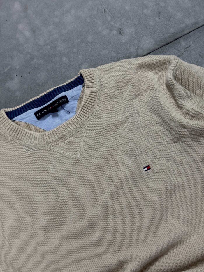 Tommy Hilfiger beżowy gruby sweter knit retro 90s (L/XL) - obrazek 4