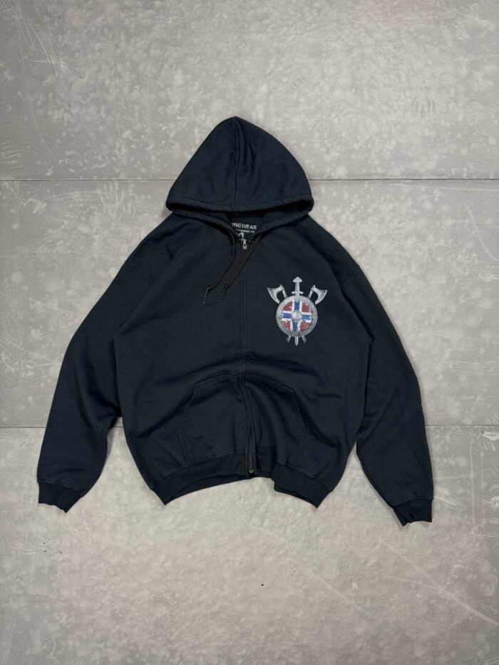 Vintage boxy wiking zip hoodie bluza z kapturem y2k (L)