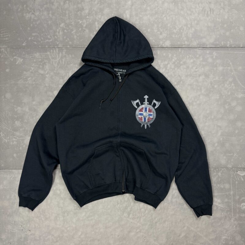 Vintage boxy wiking zip hoodie bluza z kapturem y2k (L)