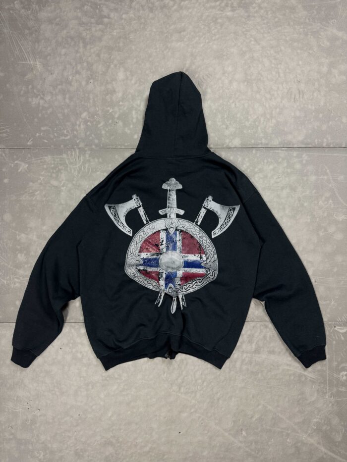 Vintage boxy wiking zip hoodie bluza z kapturem y2k (L) - obrazek 2