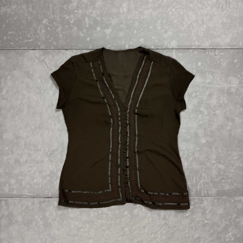 Vintage brązowa elegancka damska bluzka (S/M)