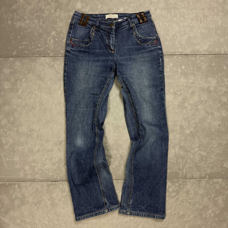 John Baner spodnie jeansowe damskie retro y2k straight fit skórzane wstawki (S/M)