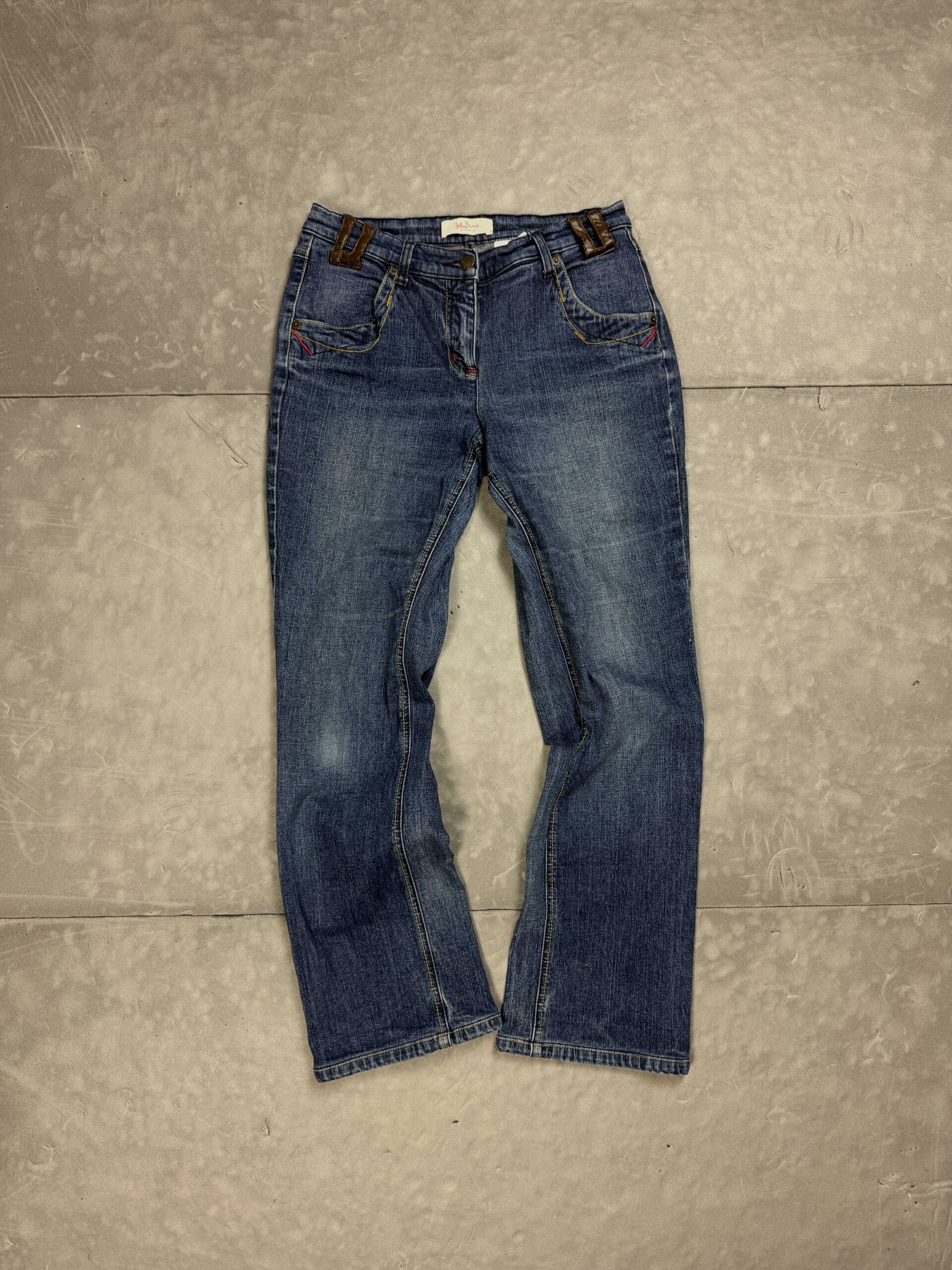 John Baner spodnie jeansowe damskie retro y2k straight fit skórzane wstawki (S/M)