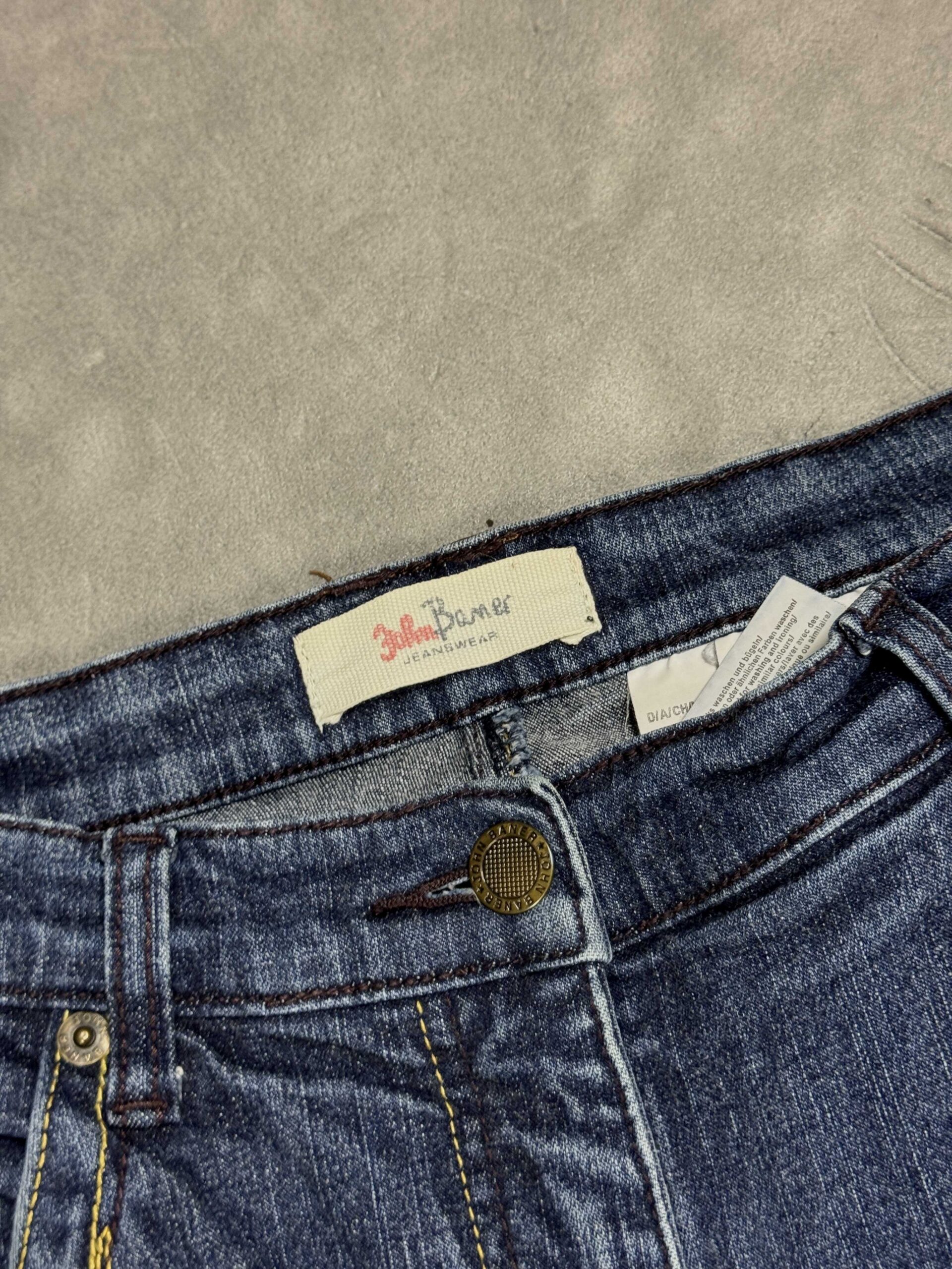 John Baner spodnie jeansowe damskie retro y2k straight fit skórzane wstawki (S/M) - obrazek 4