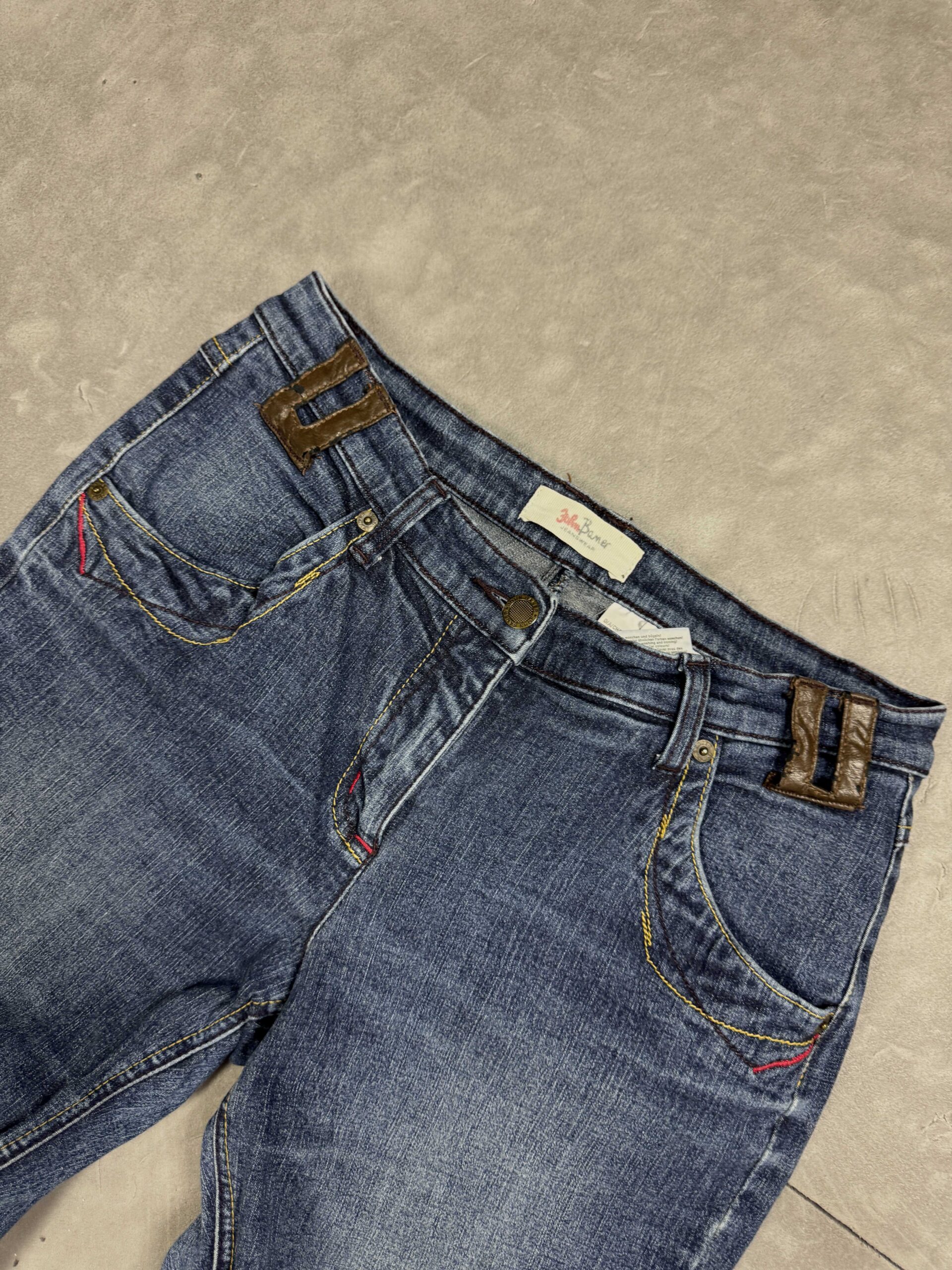 John Baner spodnie jeansowe damskie retro y2k straight fit skórzane wstawki (S/M) - obrazek 3