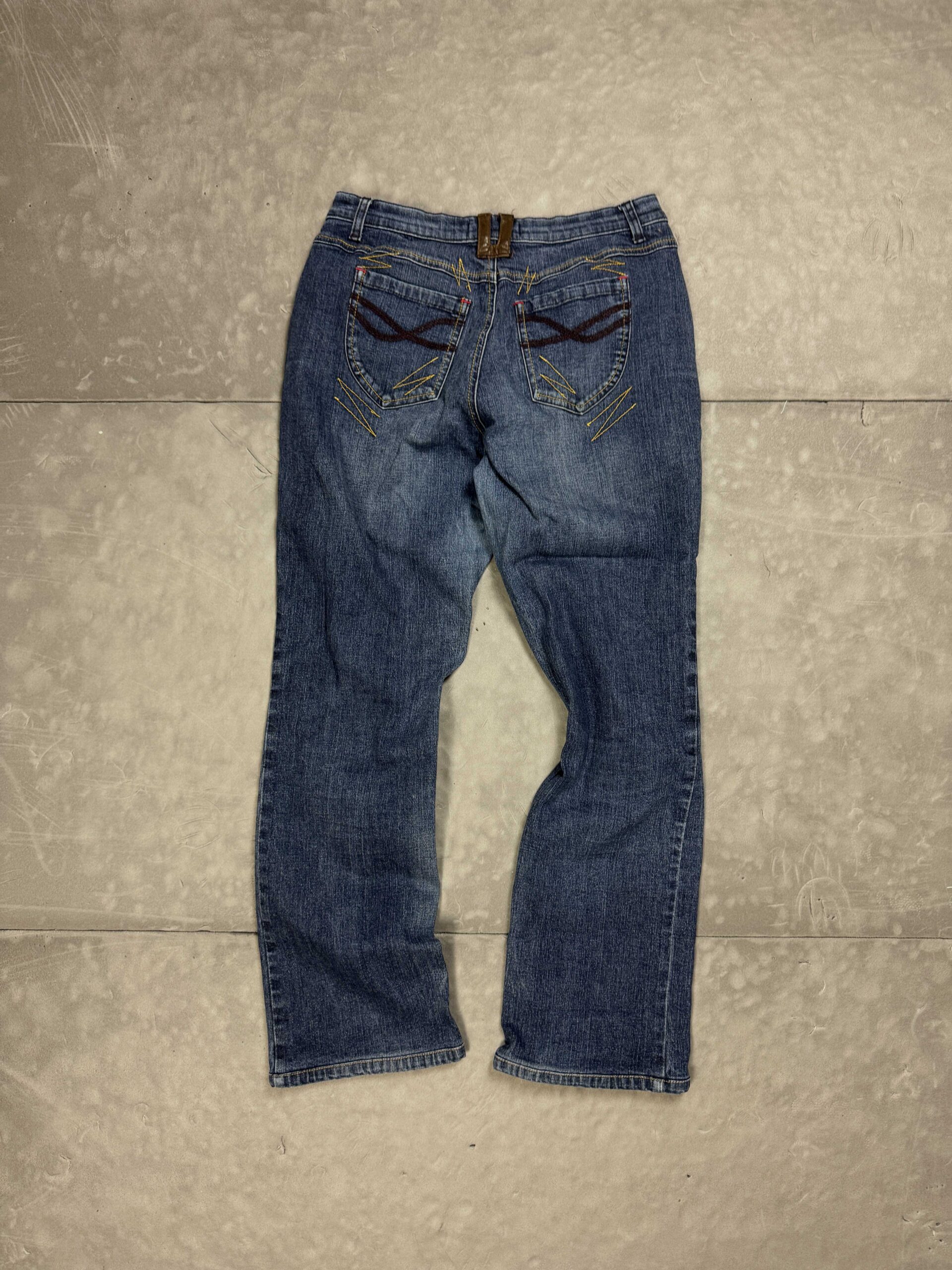 John Baner spodnie jeansowe damskie retro y2k straight fit skórzane wstawki (S/M) - obrazek 2