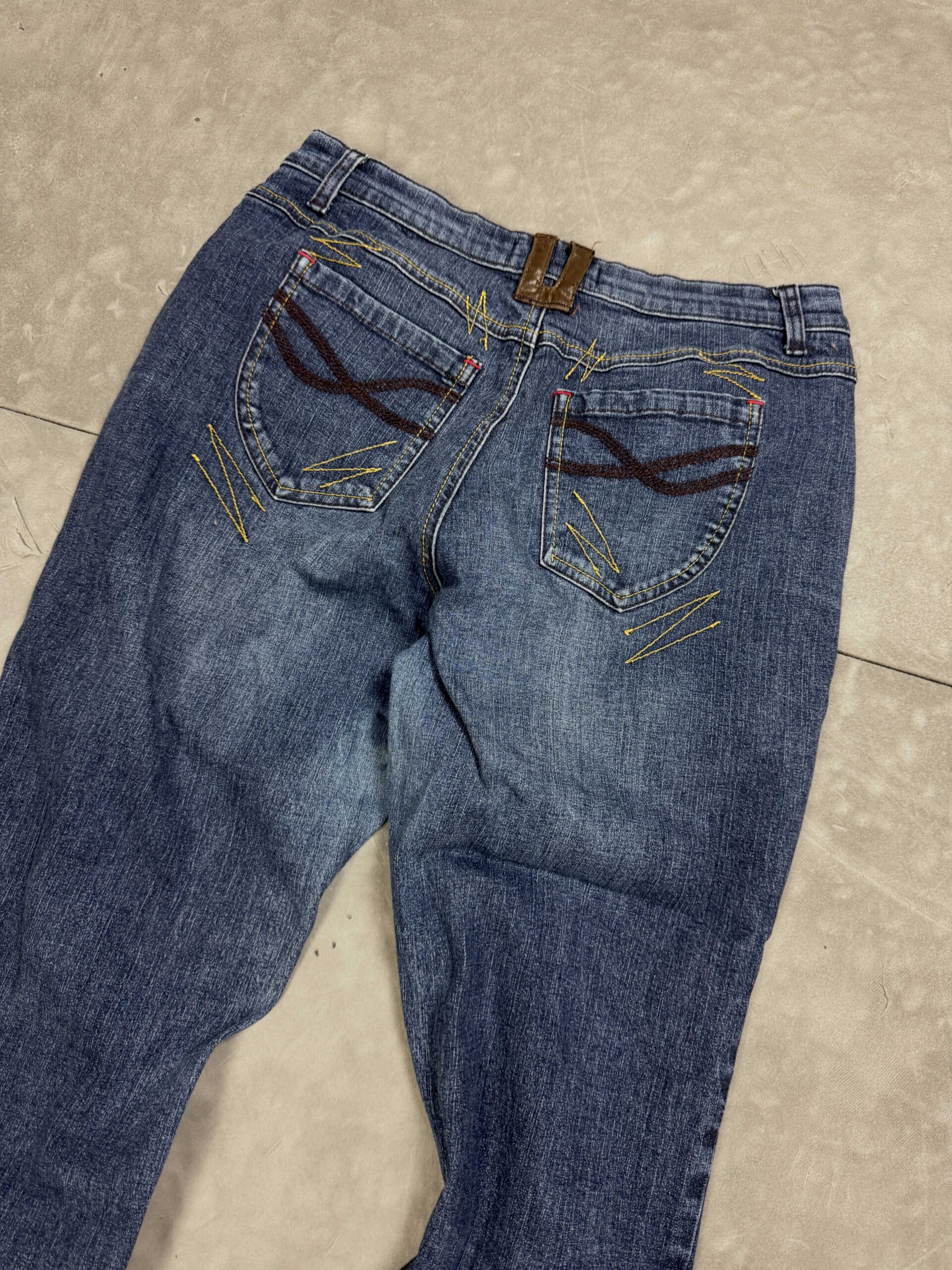 John Baner spodnie jeansowe damskie retro y2k straight fit skórzane wstawki (S/M) - obrazek 5